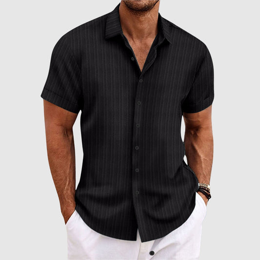 Men's Short Sleeve Textured Stripe Button Down Shirt - Fashinoza