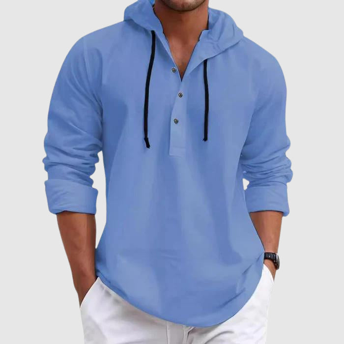Men's Casual Hooded Shirt Soft Cotton Blend Long Sleeve - Fashinoza