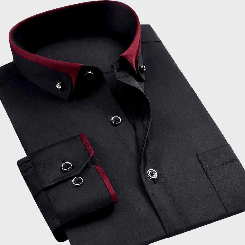 Men's Slim-Fit Stretch Cotton Dress Shirt - Fashinoza