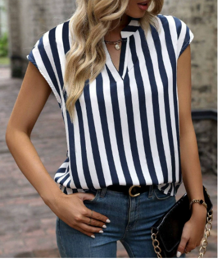 Jasmine | Women Striped V-Neck Sleeveless Blouse Top