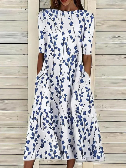 Women's Floral A-Line Midi Dress Comfortable - 
Fashinoza
