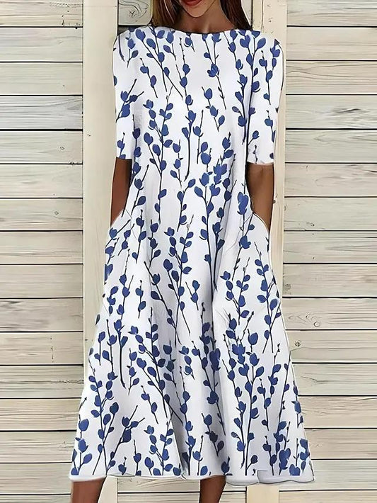 Women's Floral A-Line Midi Dress Comfortable - 
Fashinoza