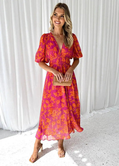 Women's Floral Midi Dress Lightweight Summer - 
Fashinoza