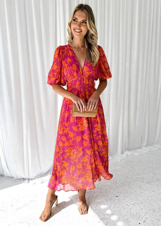 Women's Floral Midi Dress Lightweight Summer - 
Fashinoza