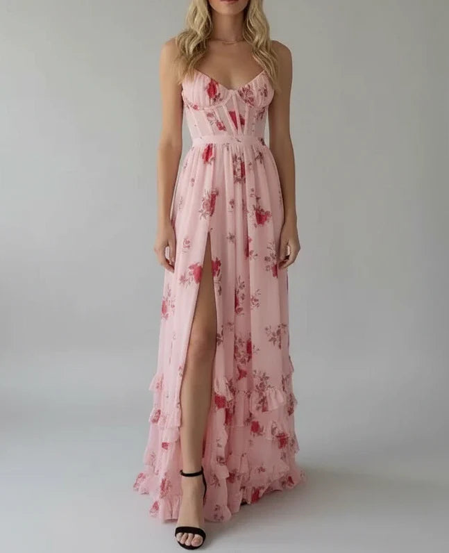 Women's Maxi Dress Floral Spaghetti Strap - Fashinoza