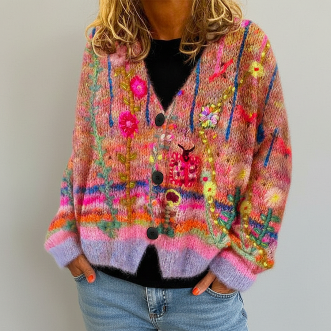 Women's Floral V-Neck Cardigan Sweater