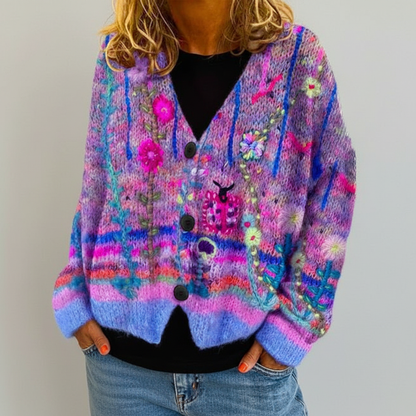 Women's Floral V-Neck Cardigan Sweater