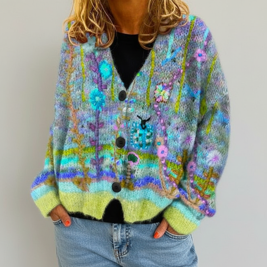 Women's Floral V-Neck Cardigan Sweater