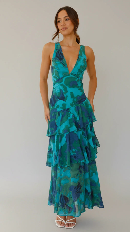 Women's Floral Maxi Sundress V-Neck - Fashinoza