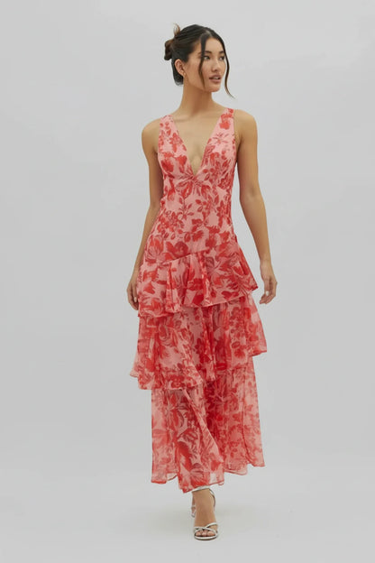 Women's Floral Maxi Sundress V-Neck