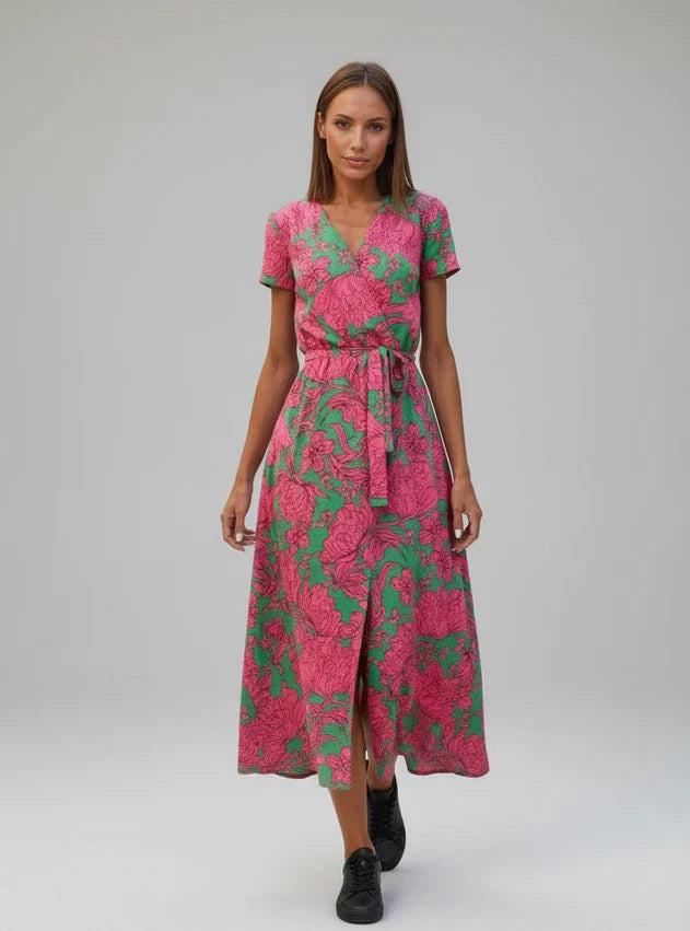 Women's Floral Midi Wrap Dress - Fashinoza