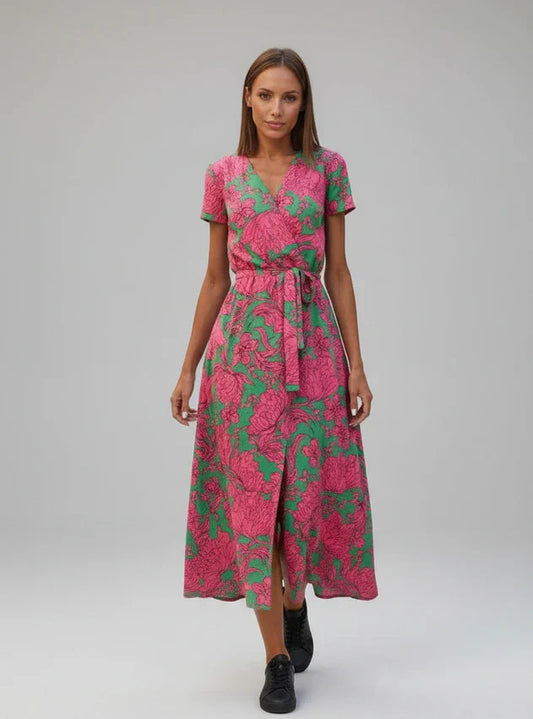 Women's Floral Midi Wrap Dress - Fashinoza