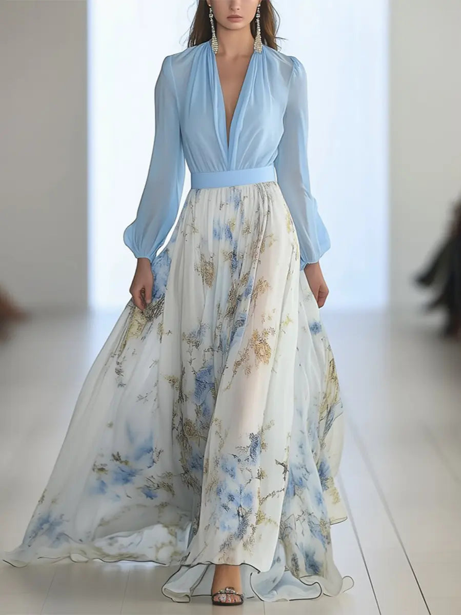Women's Floral Maxi Dress Elegant Fit - 
Fashinoza