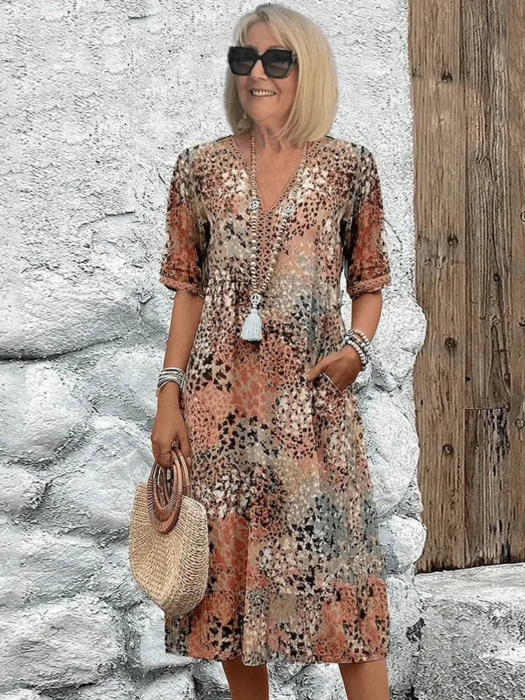 Women's Floral Midi Dress Lightweight Summer - 
Fashinoza