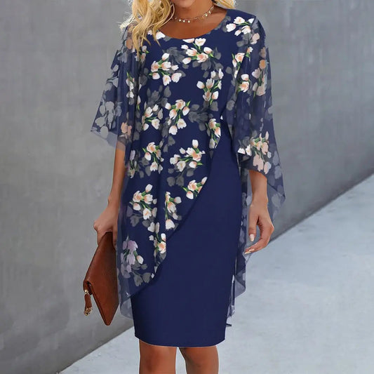 Women's Floral Overlay Dress Elegant Wedding Guest - 
Fashinoza