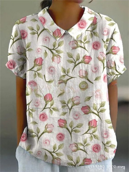 Women's Floral Print Blouse Collared Neckline