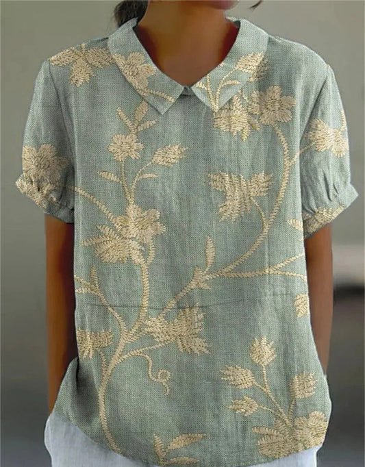 Women's Floral Blouse Vintage Print - 
Fashinoza