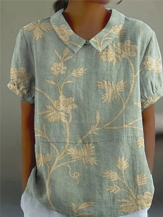 Women's Floral Blouse Short Sleeves - 
Fashinoza