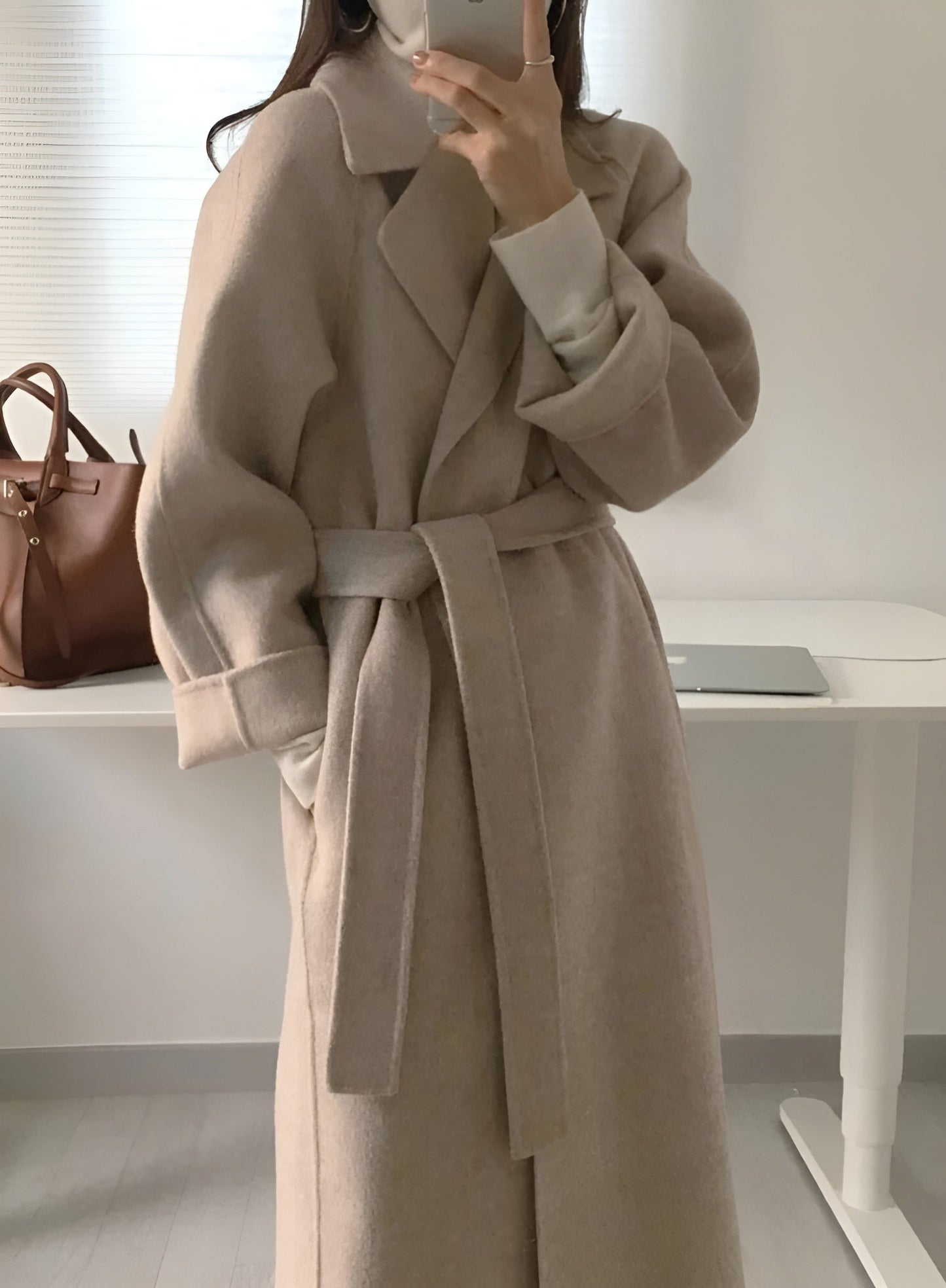 Elegant Long Belted Winter Wrap Coat