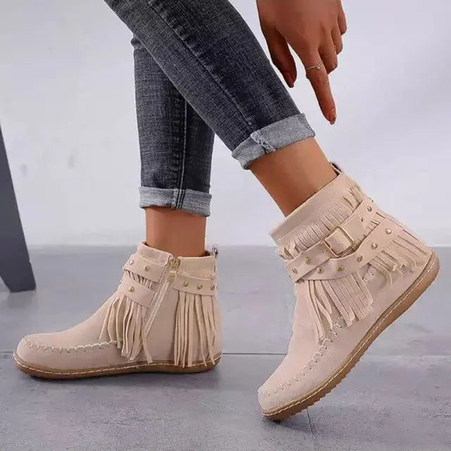 Fringe Buckle Boots for Women – Edgy & Versatile Black Style