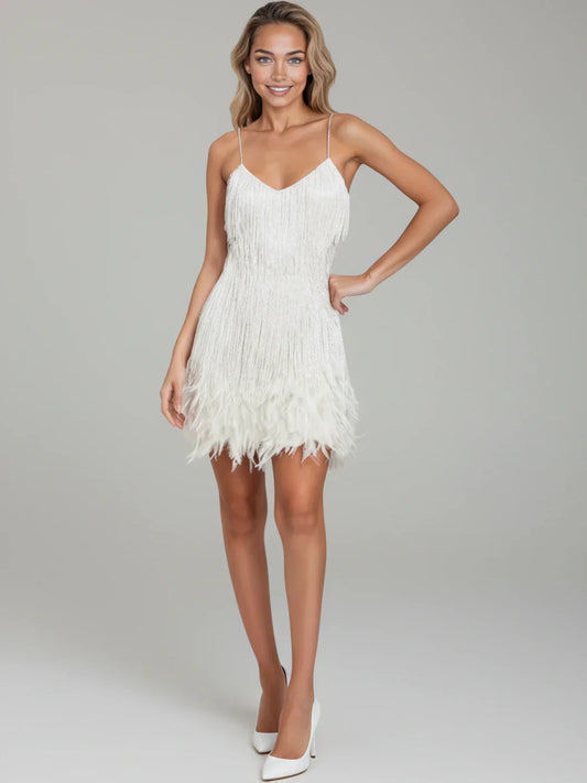 Women's Fringe Mini Cocktail Dress - Fashinoza
