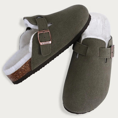 Fur-Lined Suede Clogs for Women – Cozy & Adjustable Comfort