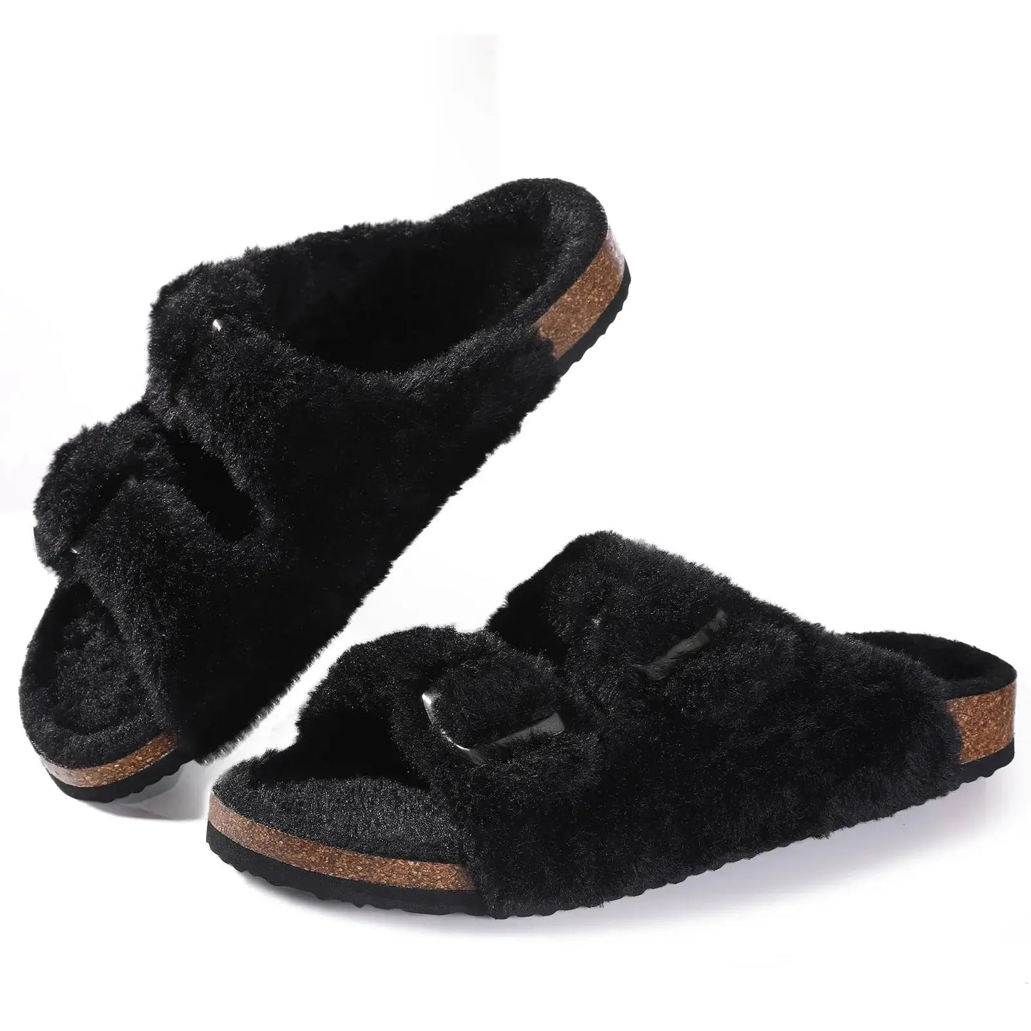 Fur-Lined Suede Clogs for Women – Cozy & Adjustable Comfort