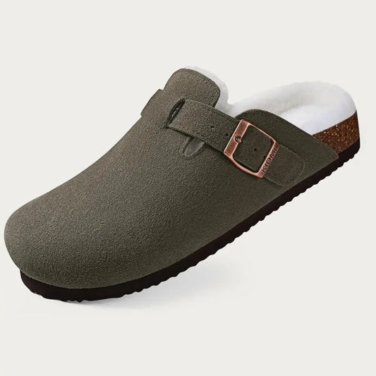 Women's Suede Clogs Fur Lined Adjustable Comfort - 
Fashinoza