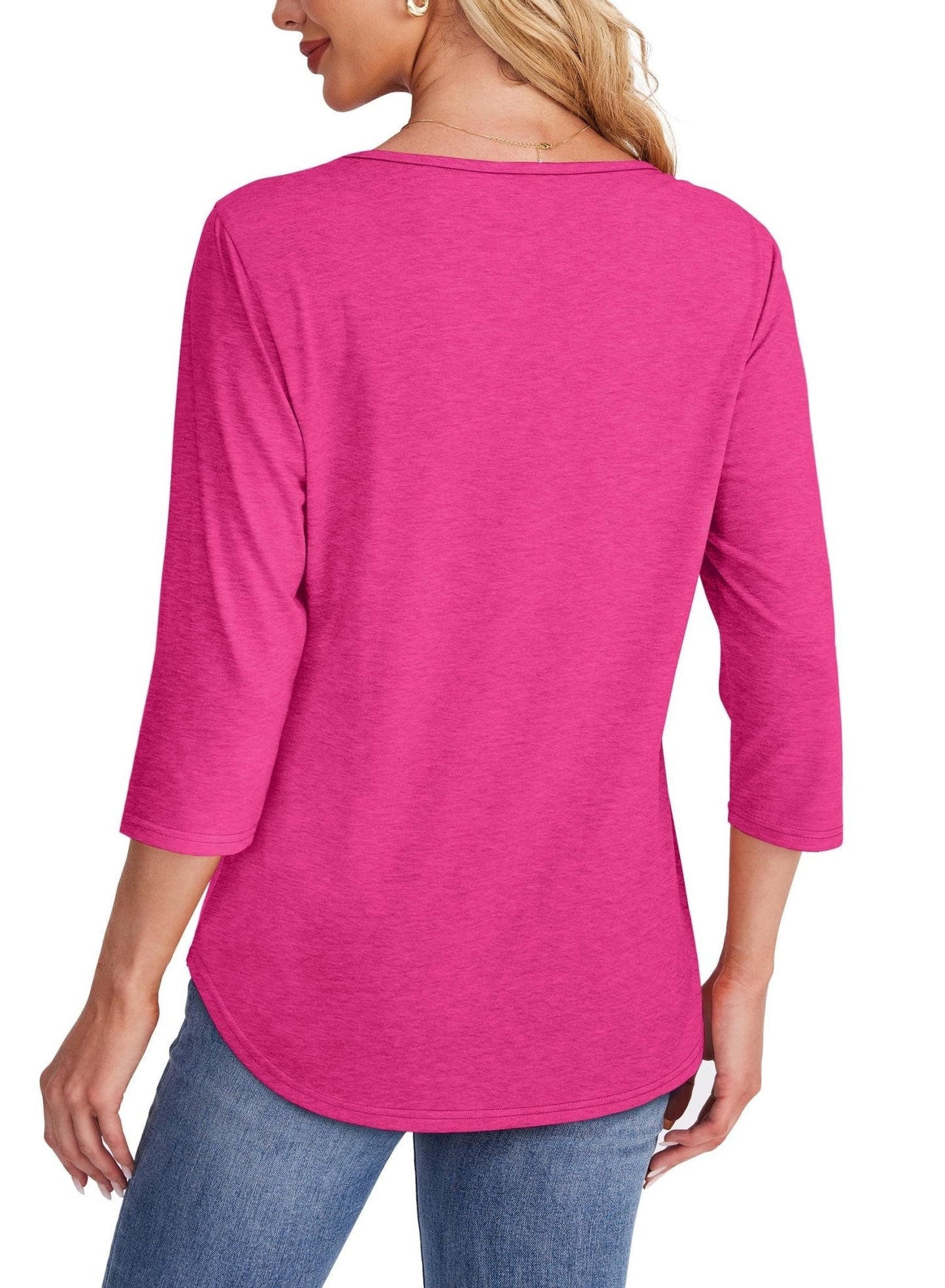Women's Crew Neck 3/4 Sleeve Pleated Chest