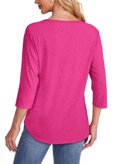 Women's Crew Neck 3/4 Sleeve Pleated Chest