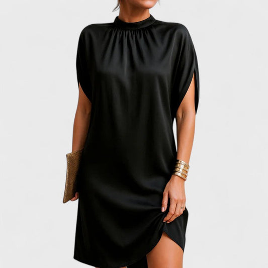 Women's Mock Neck Mini Dress Split Sleeve Black - Fashinoza