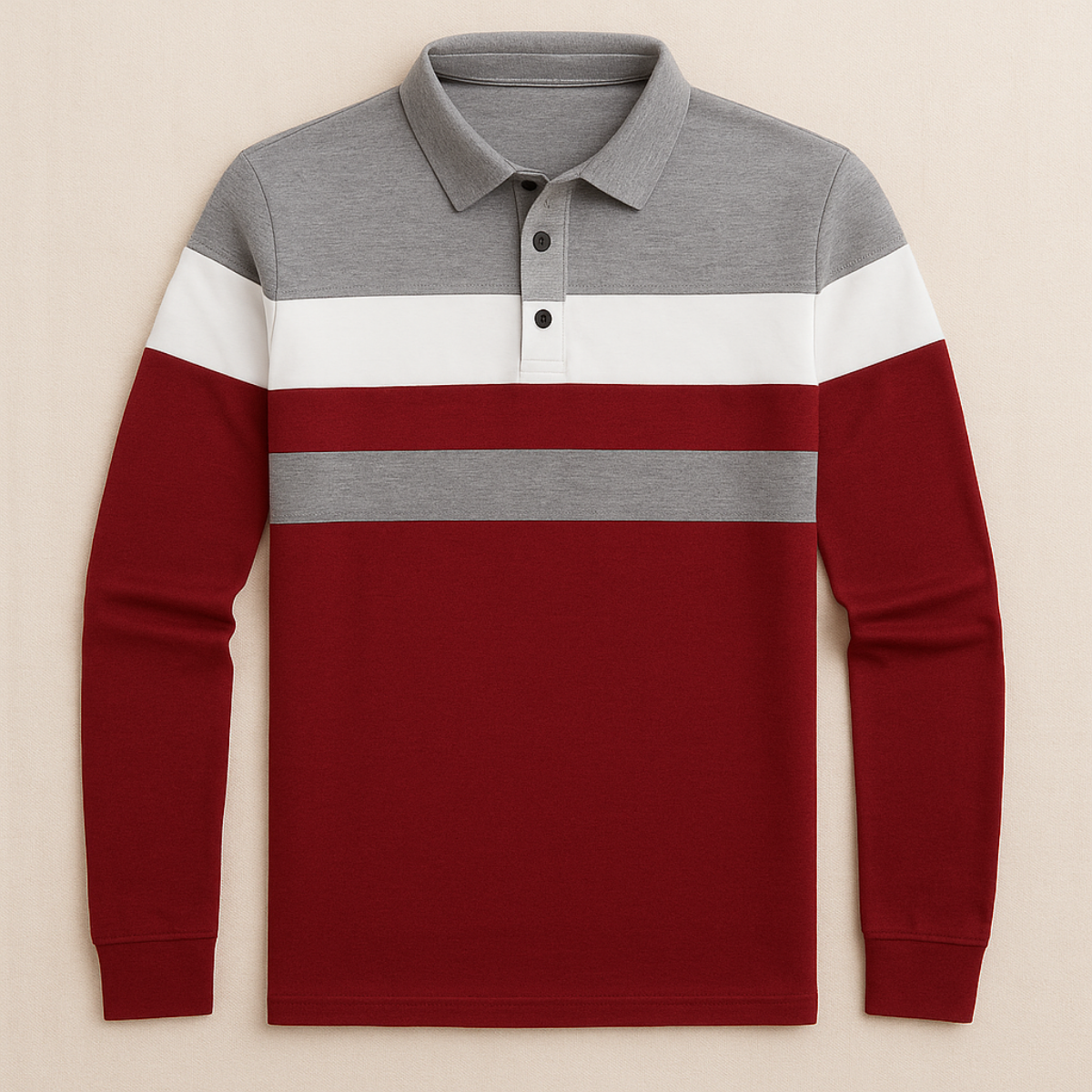 Men's Striped Long Sleeve Polo Shirt Cotton