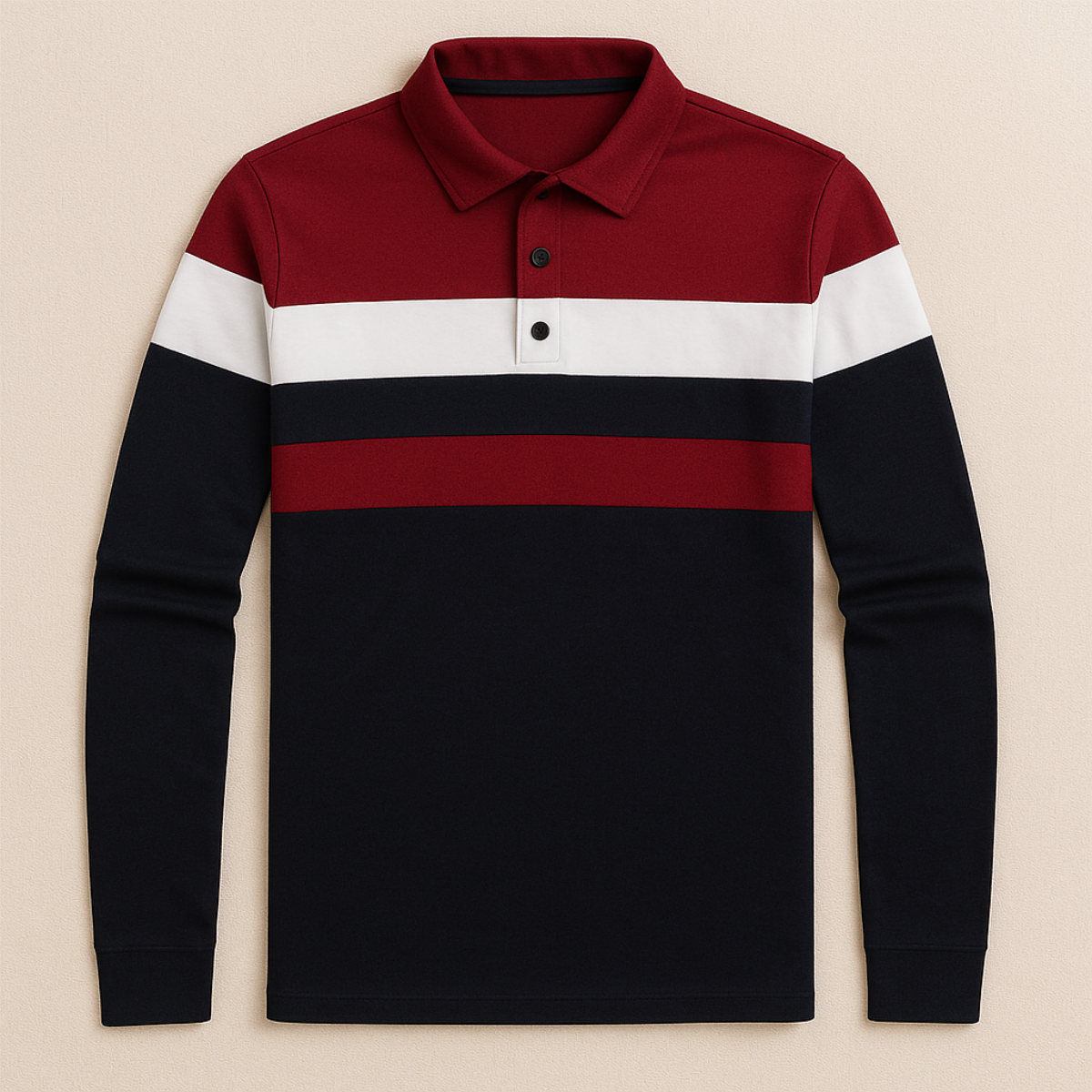 Men's Striped Long Sleeve Polo Shirt Cotton - Fashinoza