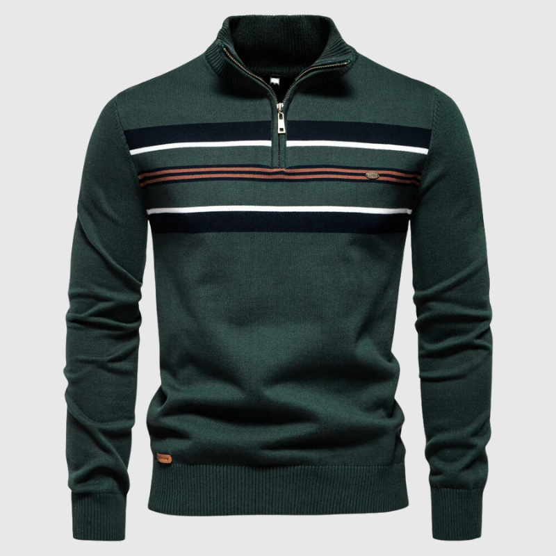 Men's Striped Half-Zip Jumper Contrast Chest Knitwear - Fashinoza
