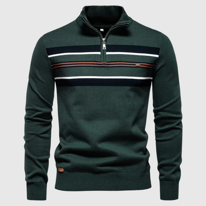 Men's Striped Half-Zip Jumper Contrast Chest Knitwear - Fashinoza