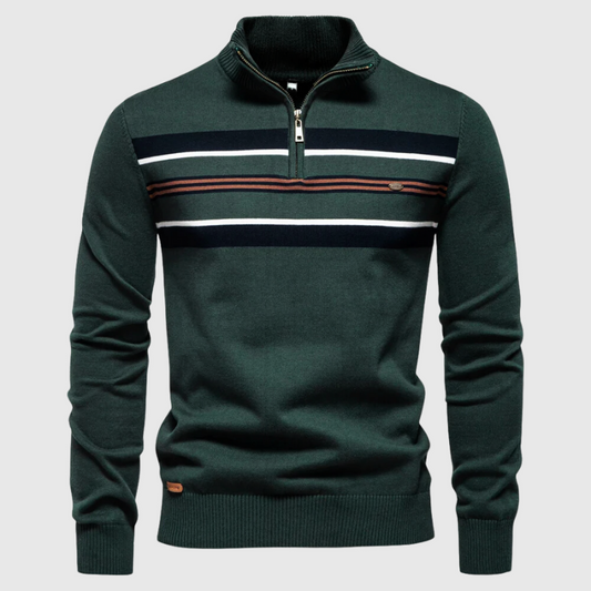 Men's Striped Half-Zip Jumper Contrast Chest Knitwear - Fashinoza