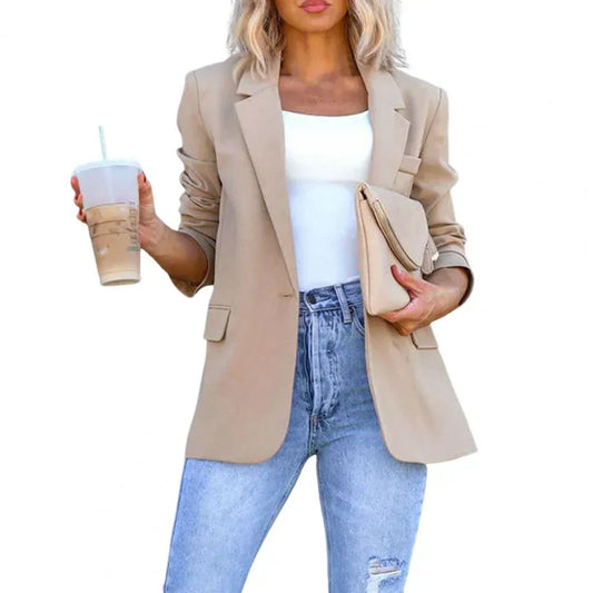Women's Cotton Blazer Lightweight Beige - Fashinoza