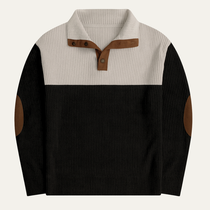 Men's Corduroy Sweater Elbow Patches Two Tone - Fashinoza
