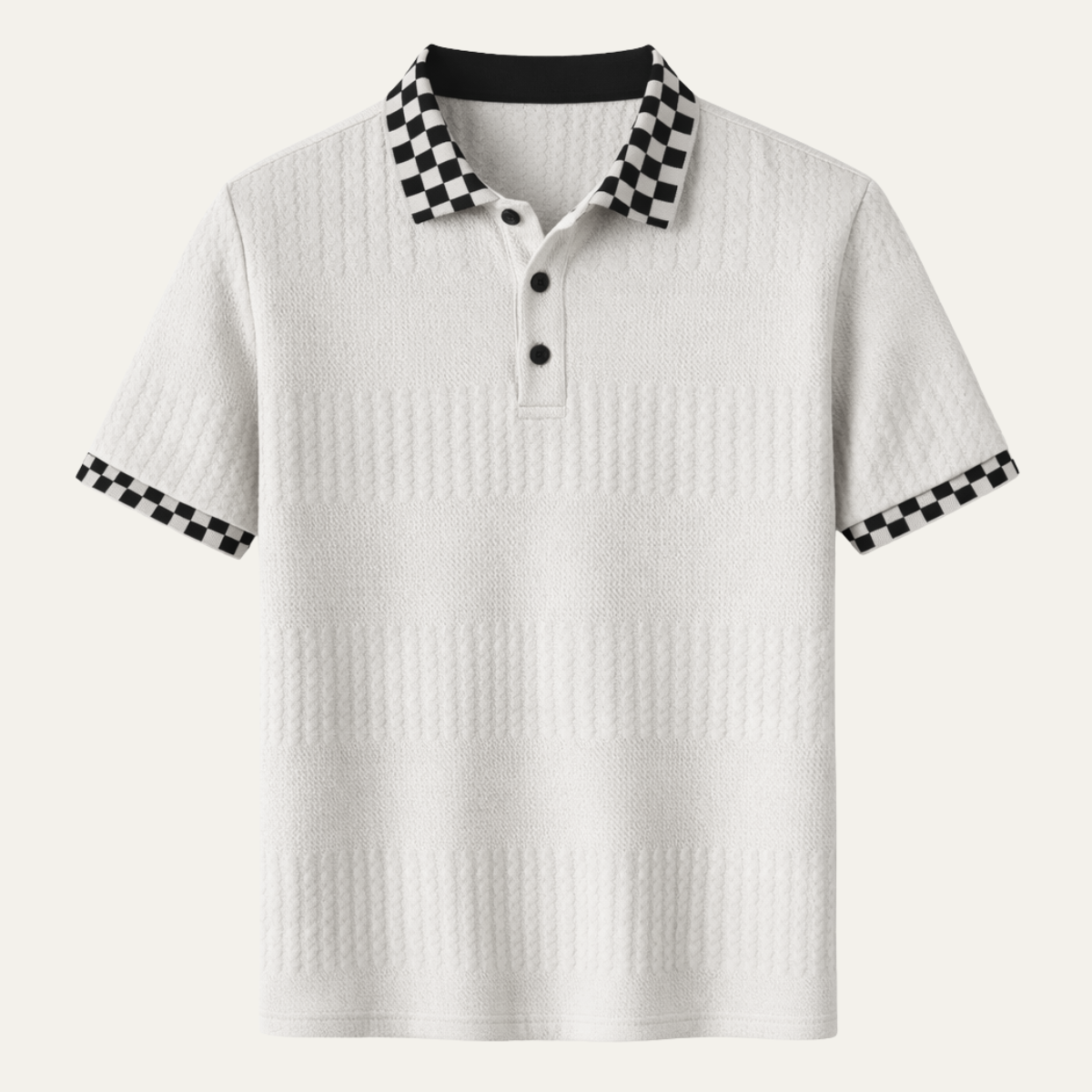Men's Textured Knit Polo Shirt Checkered Collar - Fashinoza