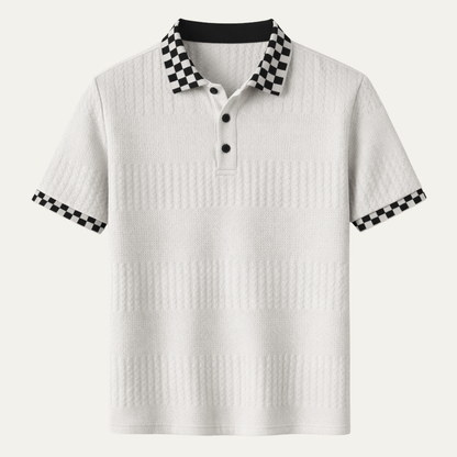 Men's Textured Knit Polo Shirt Checkered Collar - Fashinoza