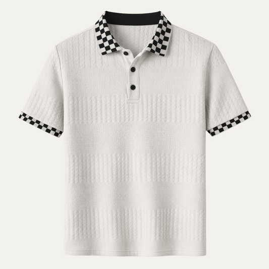 Men's Textured Knit Polo Shirt Checkered Collar - Fashinoza