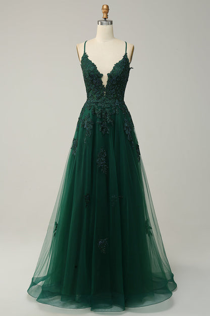 Women's A-Line Ball Gown Spaghetti Straps Lace - 
Fashinoza