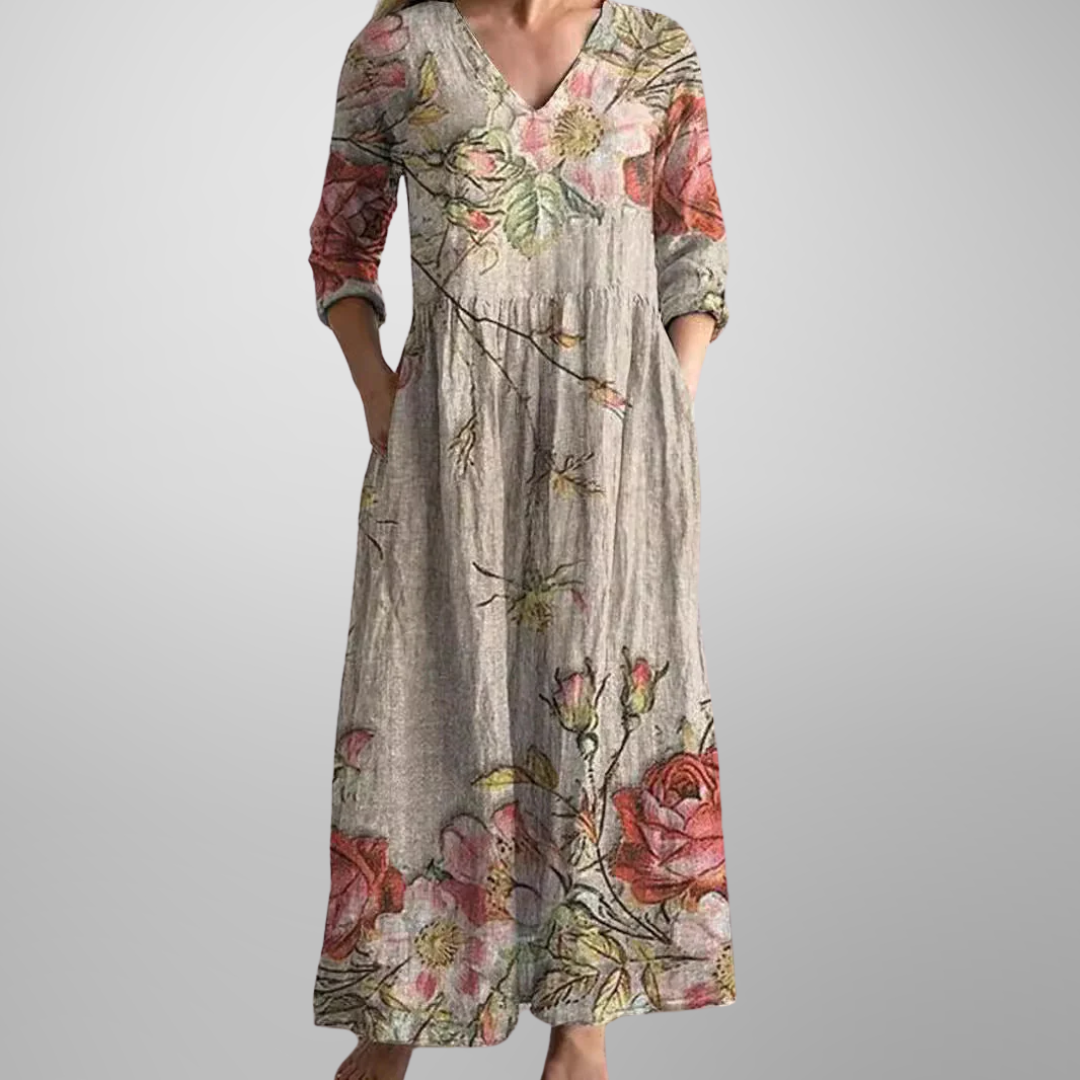 Women's V-Neck Maxi Dress Floral Print - Fashinoza