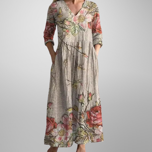 Women's V-Neck Maxi Dress Floral Print - Fashinoza