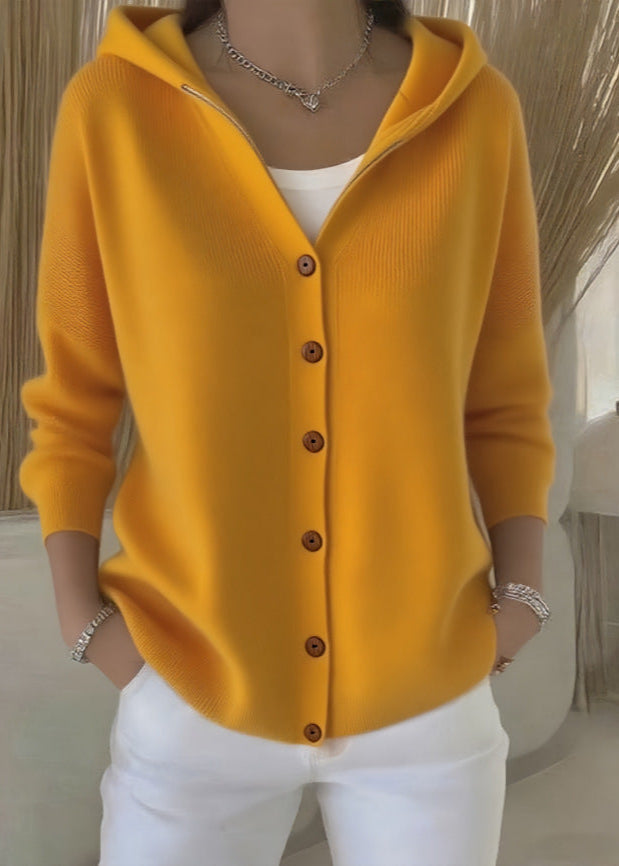 Button-Up Hooded Knit Cardigan