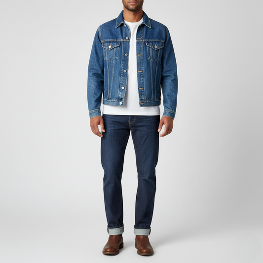 Men's Denim Trucker Jacket Mid-Wash Blue - 
Fashinoza