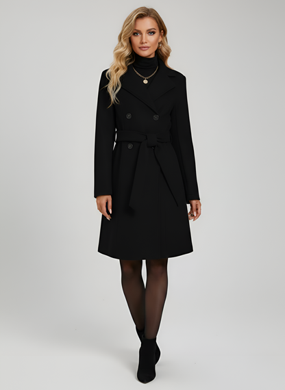 Women's Double Breasted Wool Coat Long Belted Winter
