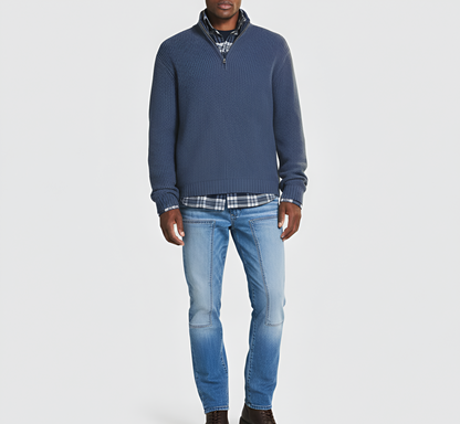 Men's Ribbed Knit Sweater Quarter Zip Regular Fit