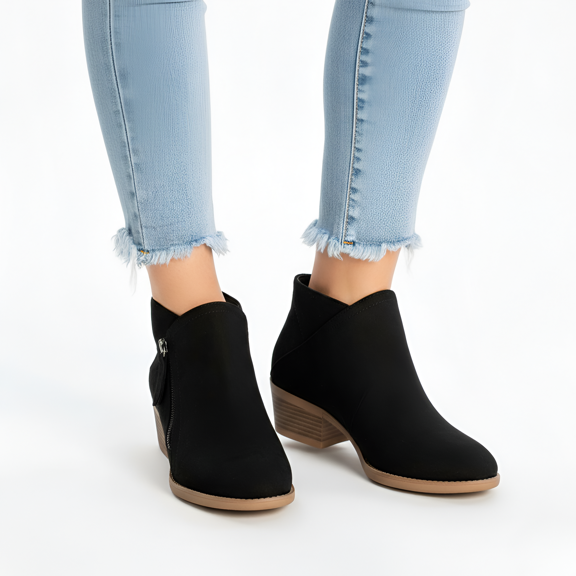 Women's Ankle Boots Block Heel Side Zip Casual - 
Fashinoza