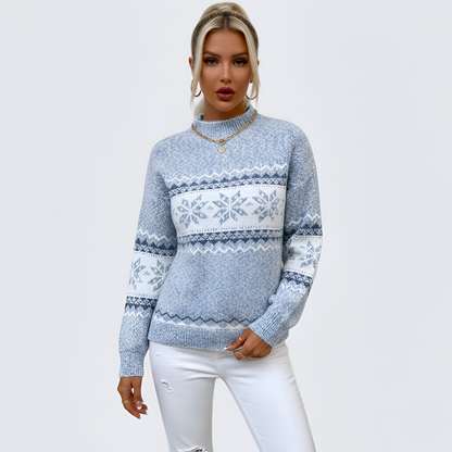 Women's Fair Isle Knit Sweater Mock Neck Long Sleeve Winter Pullover